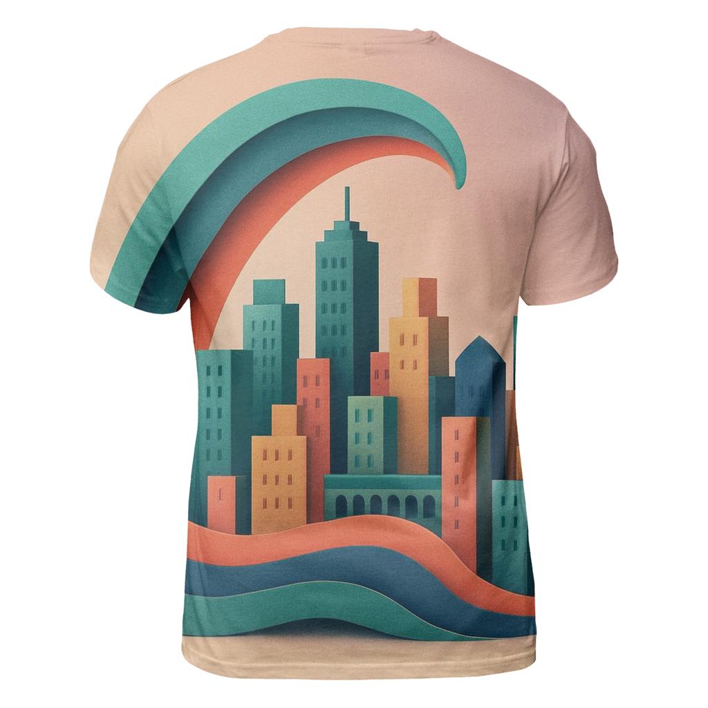 Prismatic Paper Cut City Mirage statement graphic shirts