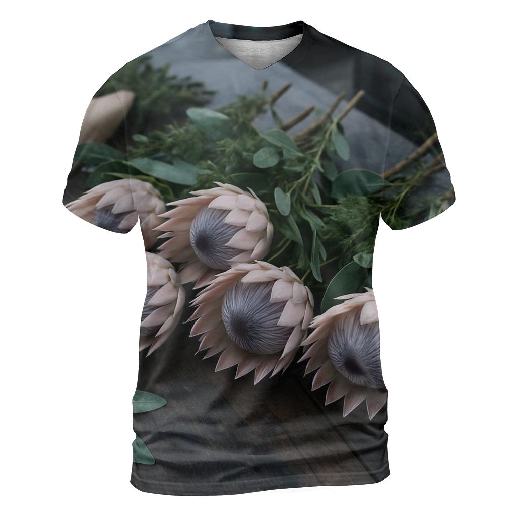 Protea And Fynbos Stem Sorting At A Coastal Flower Market custom all-over print shirts