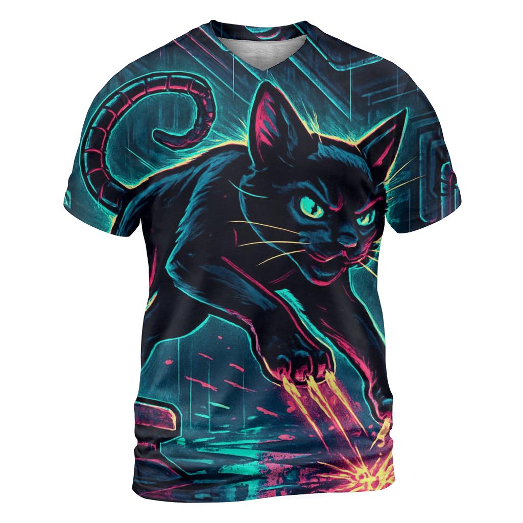 Neon Alley Circuit Cat designer pattern shirts