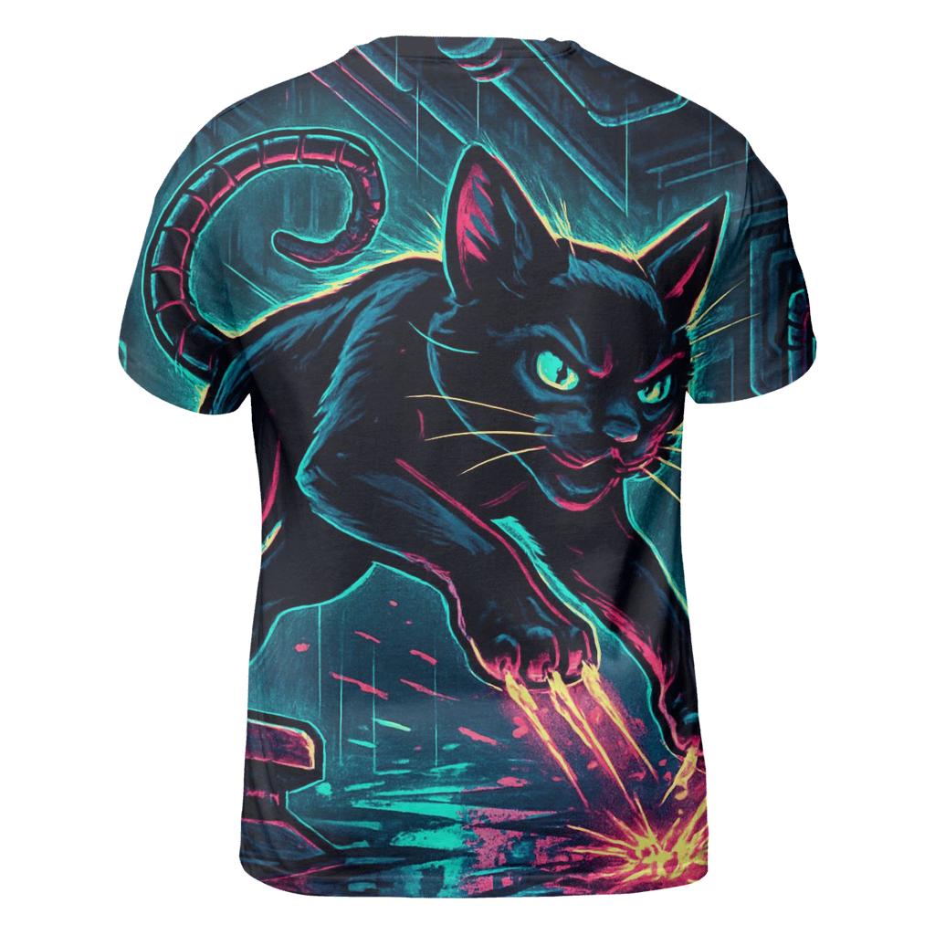 Neon Alley Circuit Cat designer pattern shirts