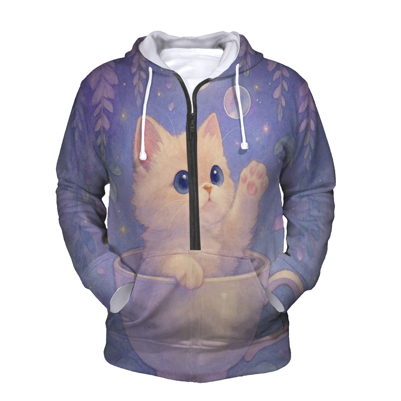 Moonlit Teacup Kitten Garden zip-up hoodies