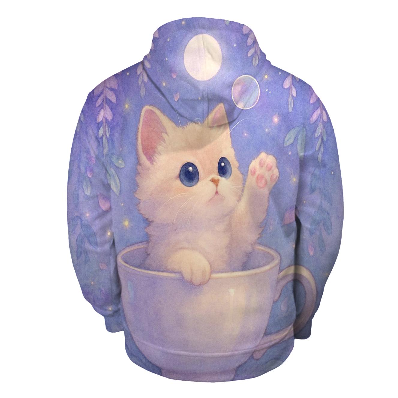 Moonlit Teacup Kitten Garden zip-up hoodies