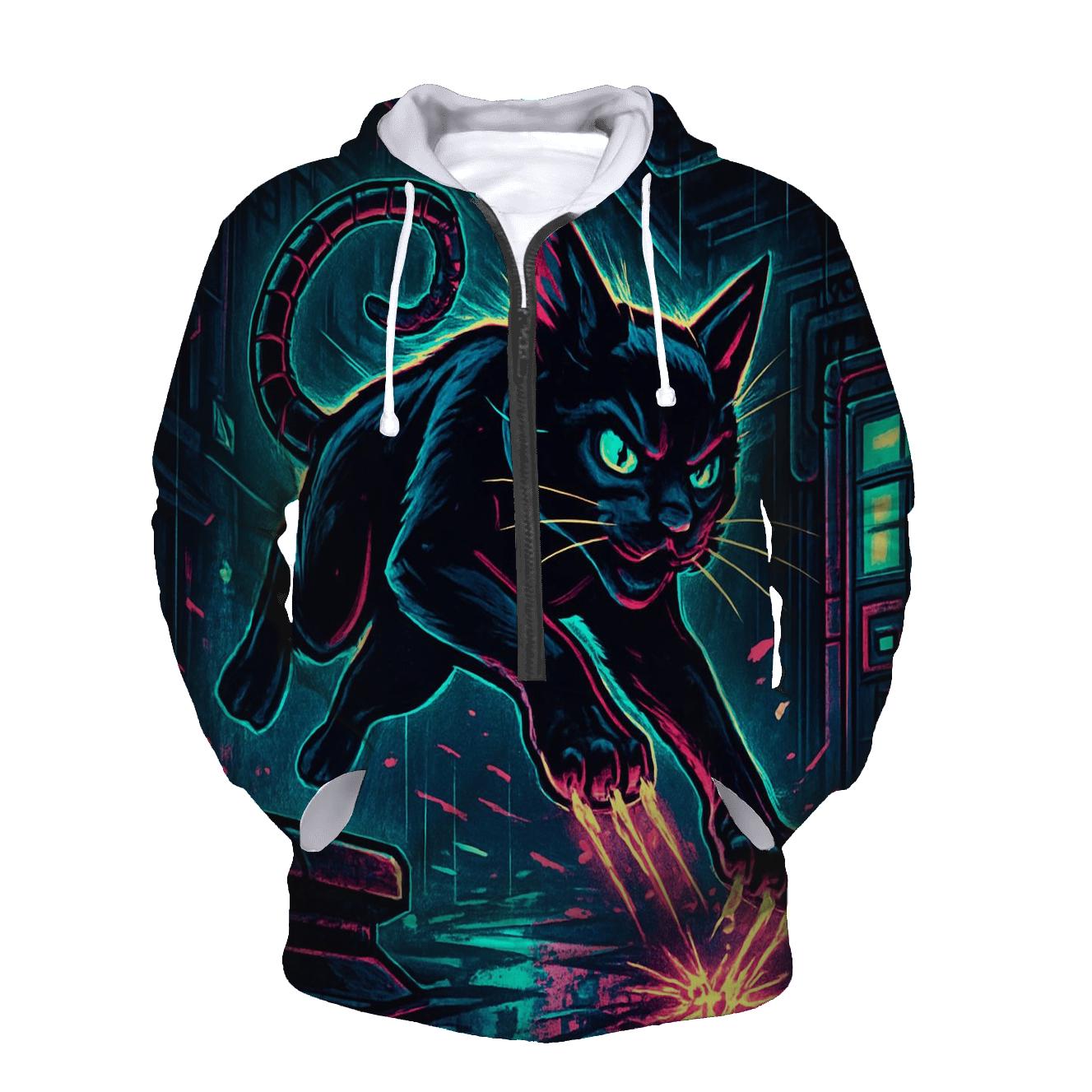 Neon Alley Circuit Cat graphic hoodies