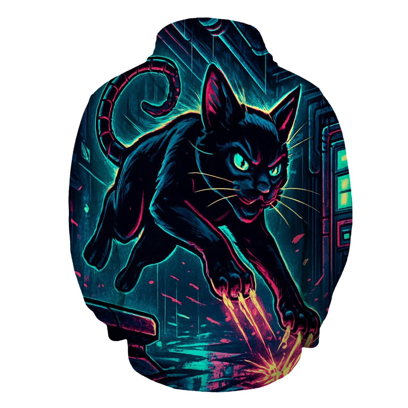 Neon Alley Circuit Cat graphic hoodies