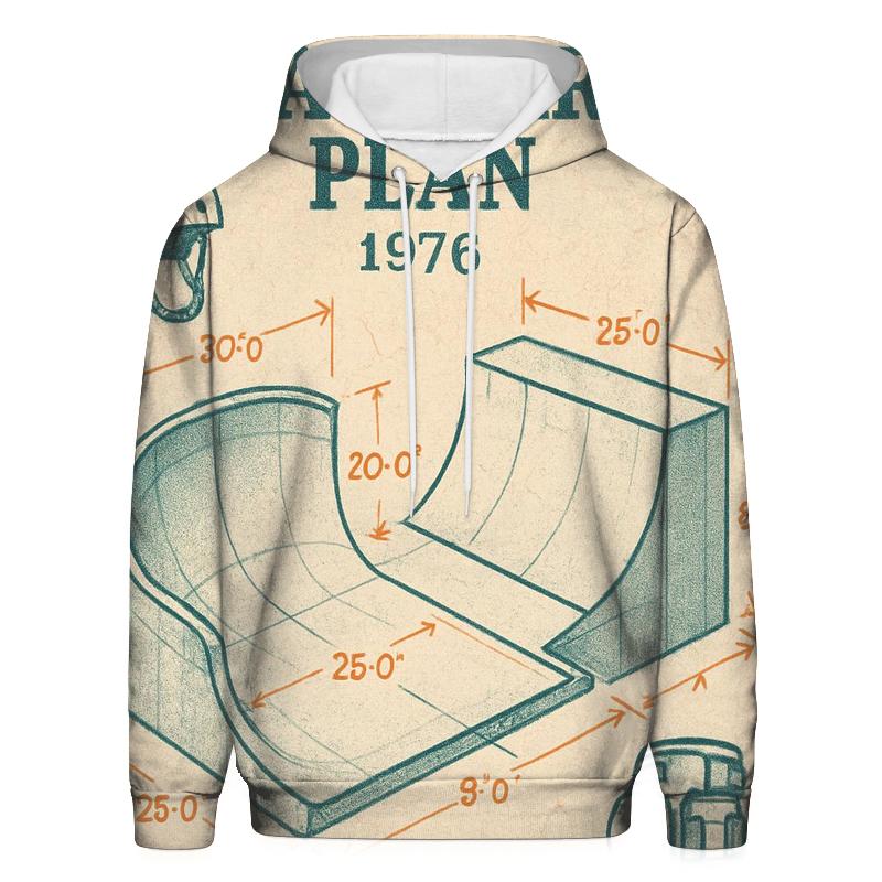 Faded 1976 Skatepark Blueprint Poster embroidered hoodies