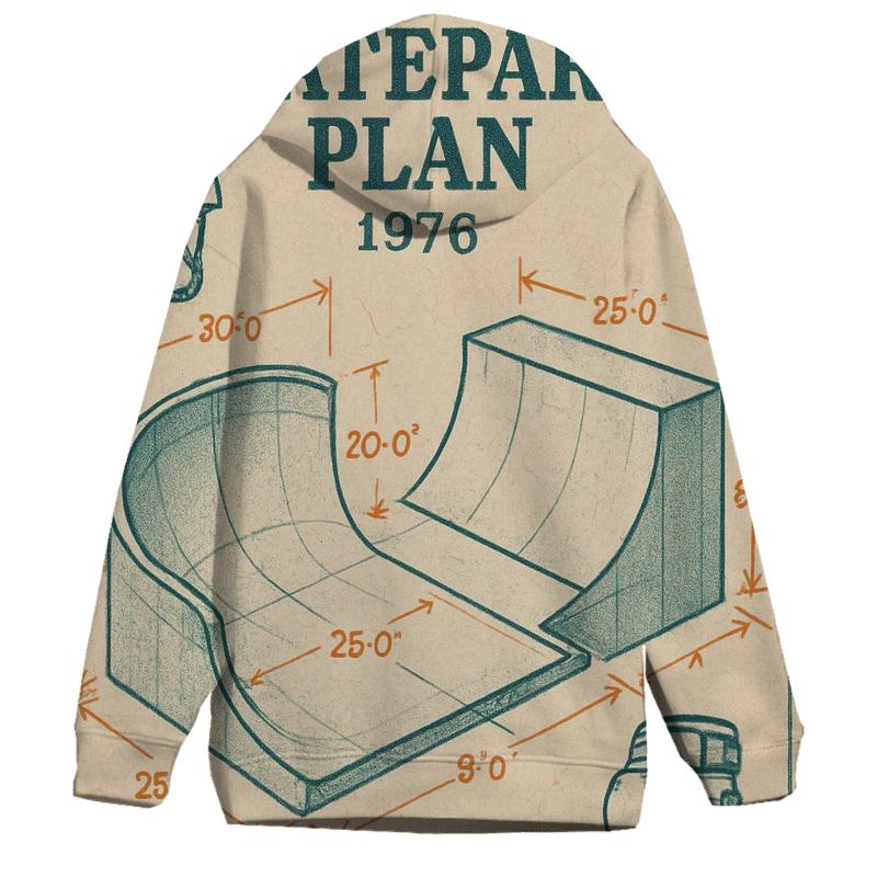 Faded 1976 Skatepark Blueprint Poster embroidered hoodies