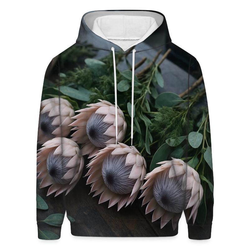 Protea And Fynbos Stem Sorting At A Coastal Flower Market pullover hoodies