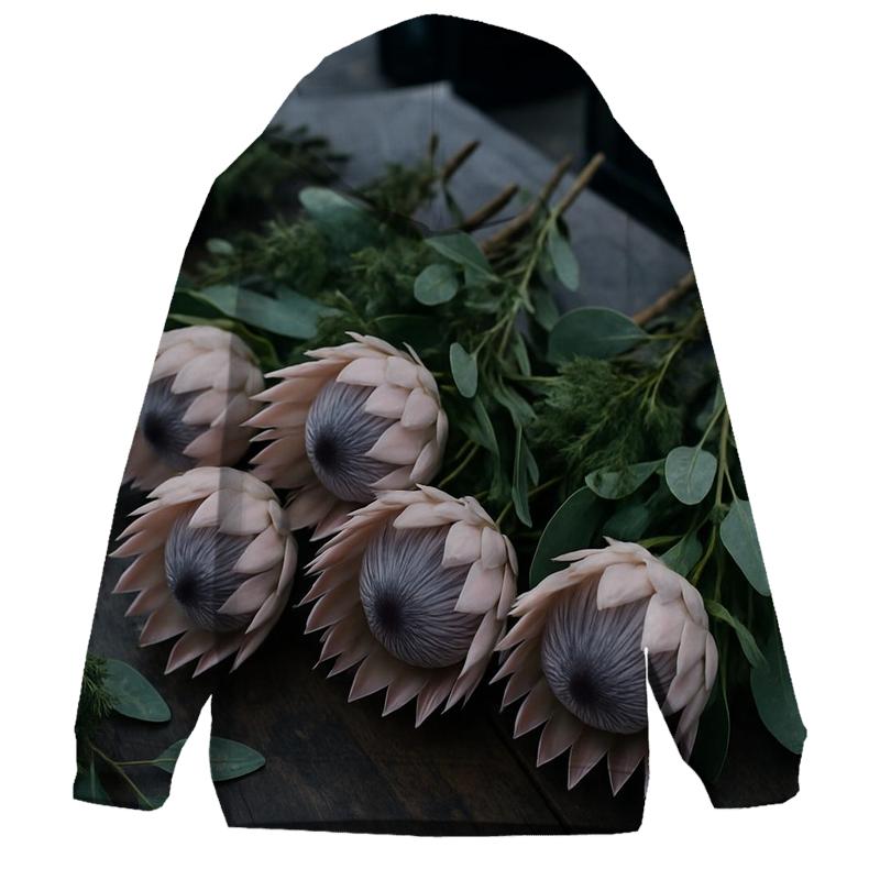 Protea And Fynbos Stem Sorting At A Coastal Flower Market pullover hoodies