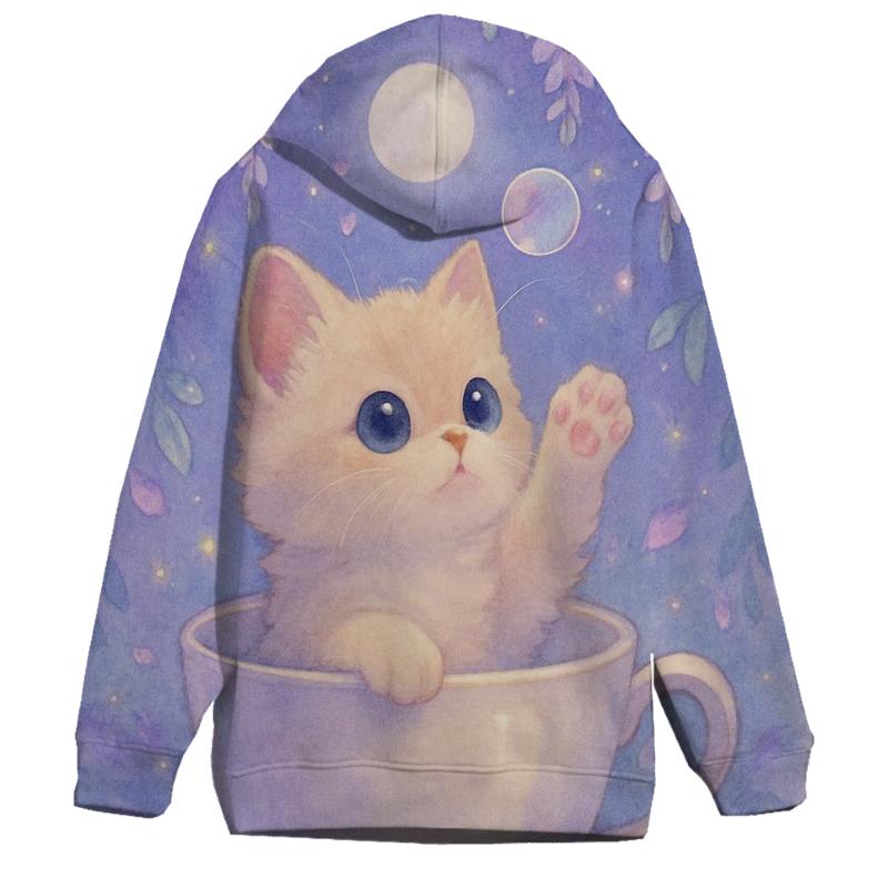 Moonlit Teacup Kitten Garden lightweight hoodies