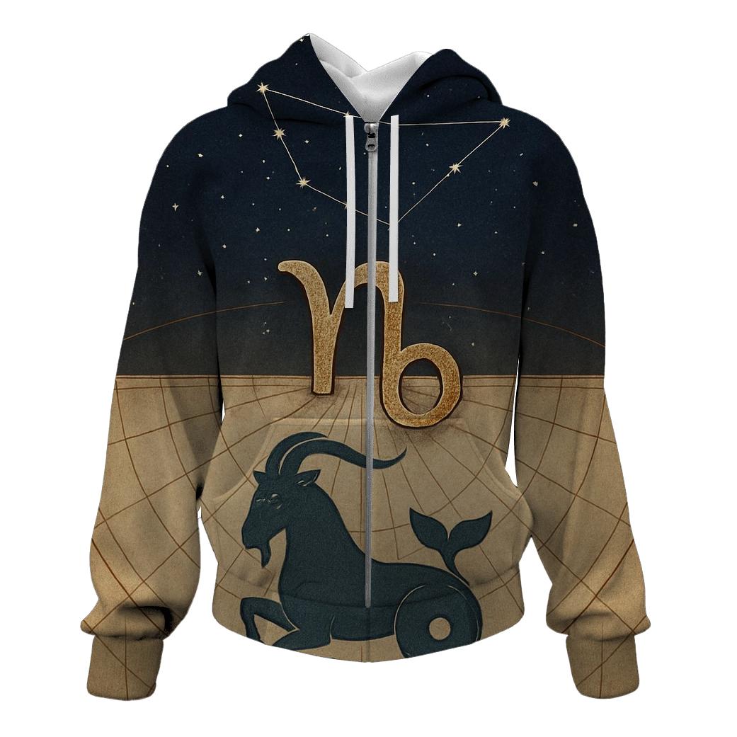 Capricorn Sea Goat Meridian Chart graphic hoodies