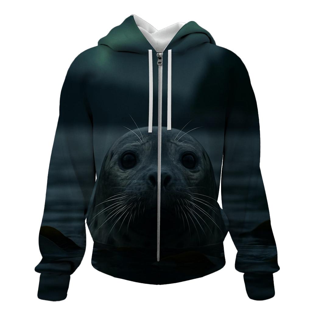 Aurora Surfacing Silent Harbor Seal graphic hoodies