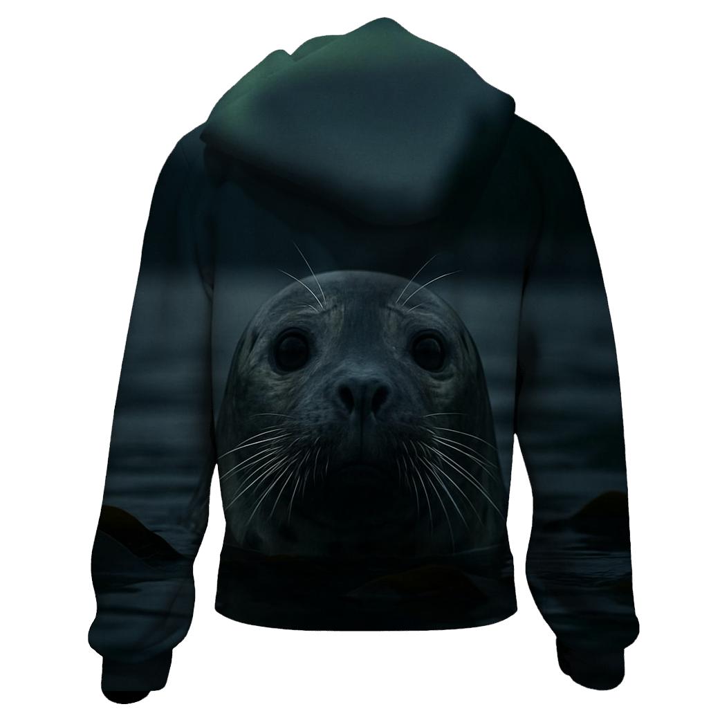 Aurora Surfacing Silent Harbor Seal graphic hoodies