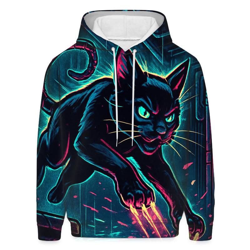 Neon Alley Circuit Cat designer hoodies