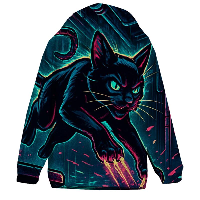 Neon Alley Circuit Cat designer hoodies