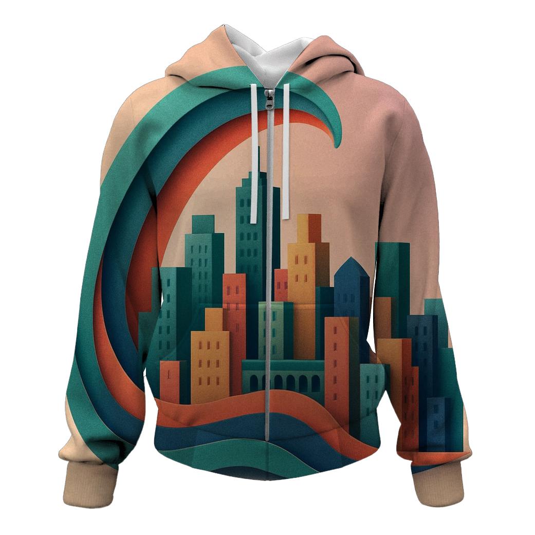 Prismatic Paper Cut City Mirage graphic hoodies