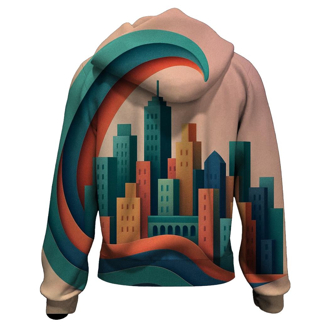 Prismatic Paper Cut City Mirage graphic hoodies