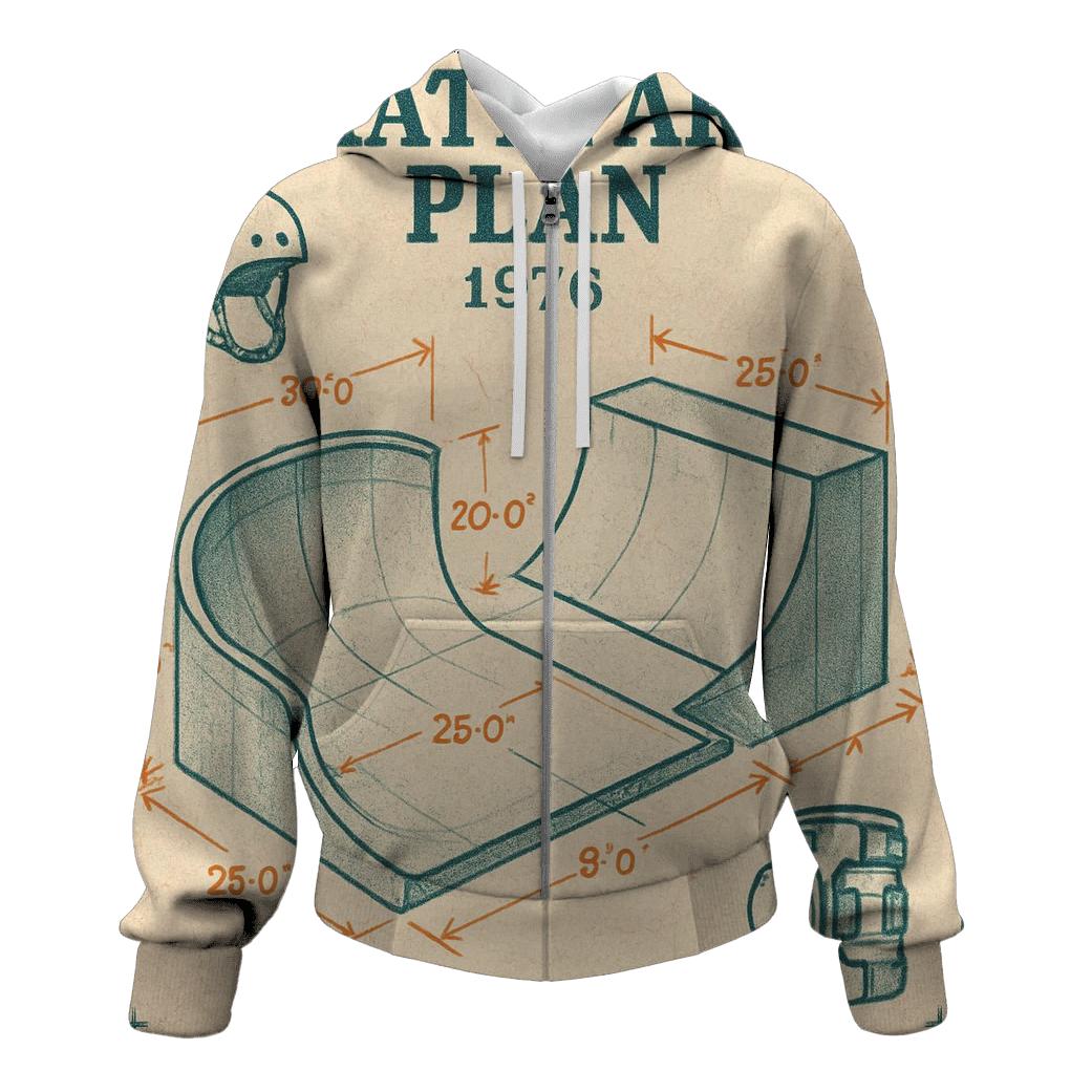 Faded 1976 Skatepark Blueprint Poster graphic hoodies