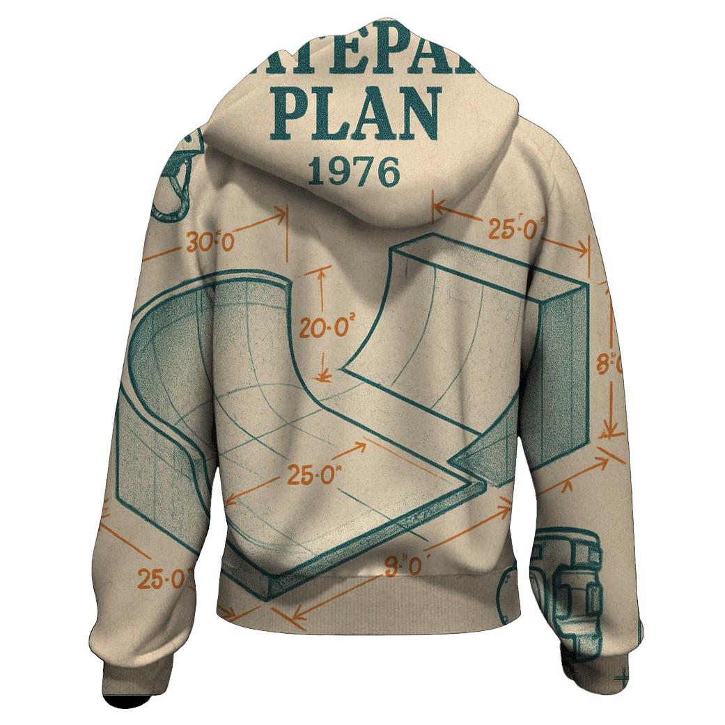 Faded 1976 Skatepark Blueprint Poster graphic hoodies