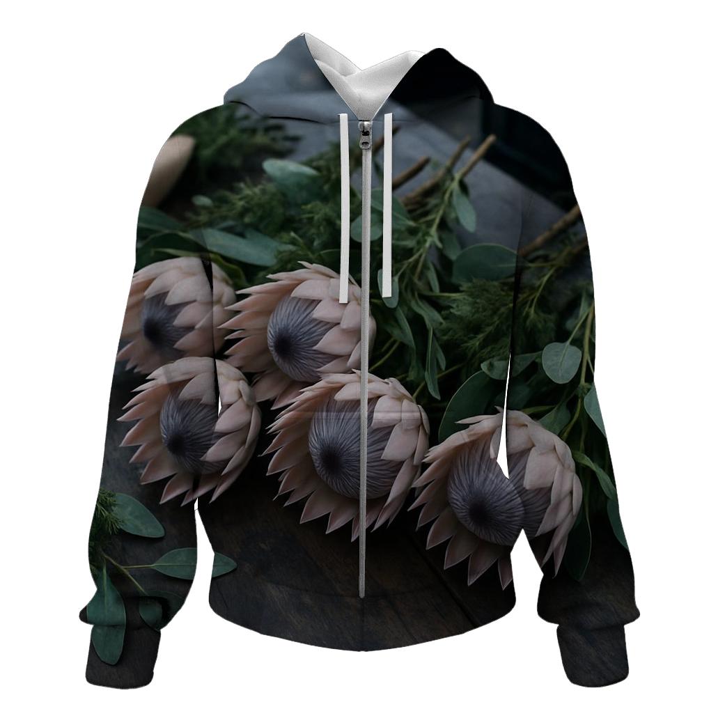 Protea And Fynbos Stem Sorting At A Coastal Flower Market pullover hoodies