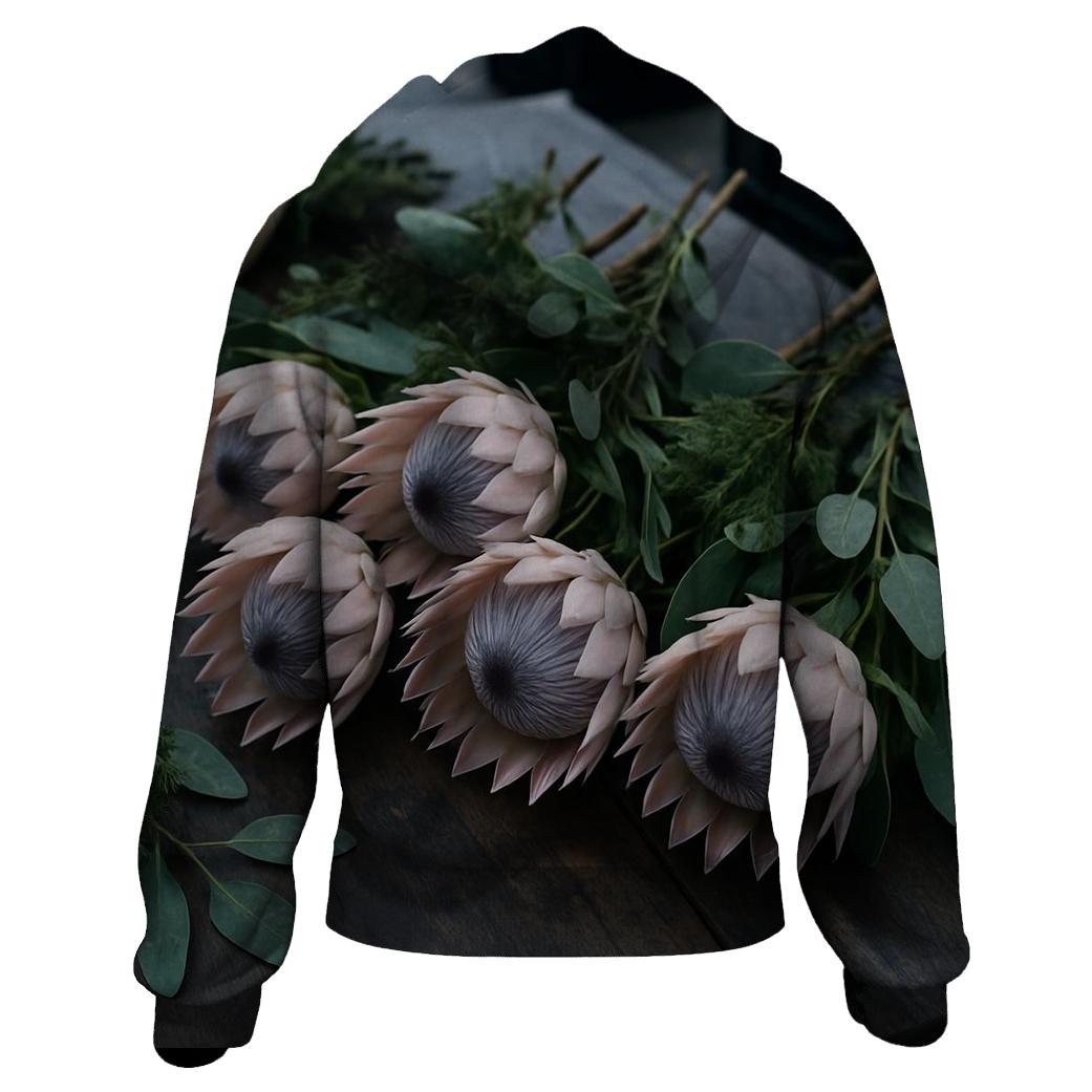 Protea And Fynbos Stem Sorting At A Coastal Flower Market pullover hoodies