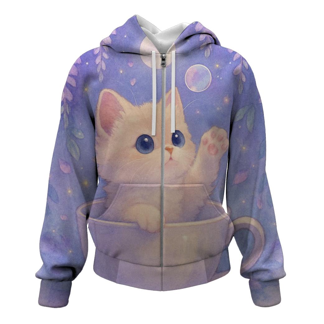 Moonlit Teacup Kitten Garden hoodie trends