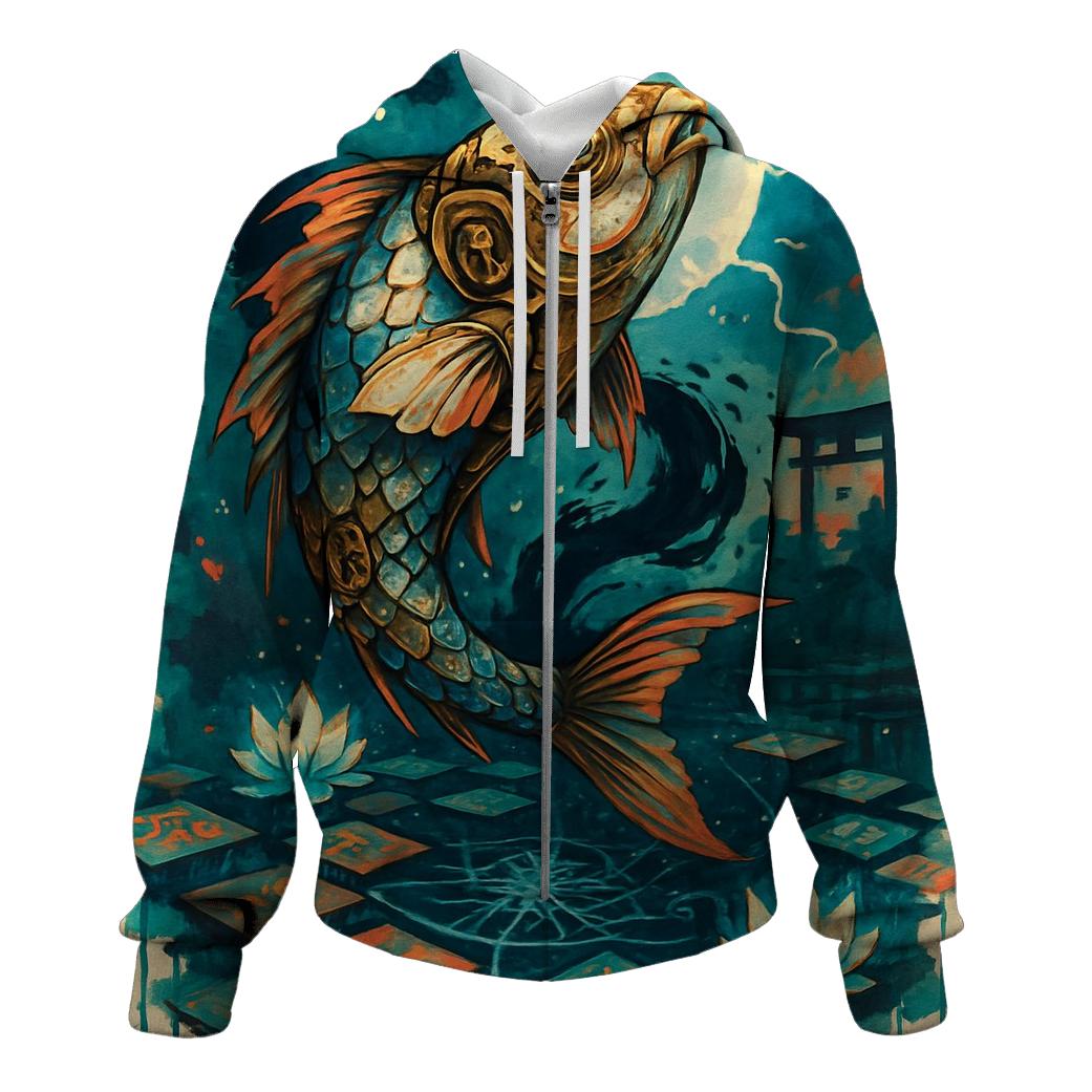 Clockwork Koi Storm Shrine zip-up hoodies