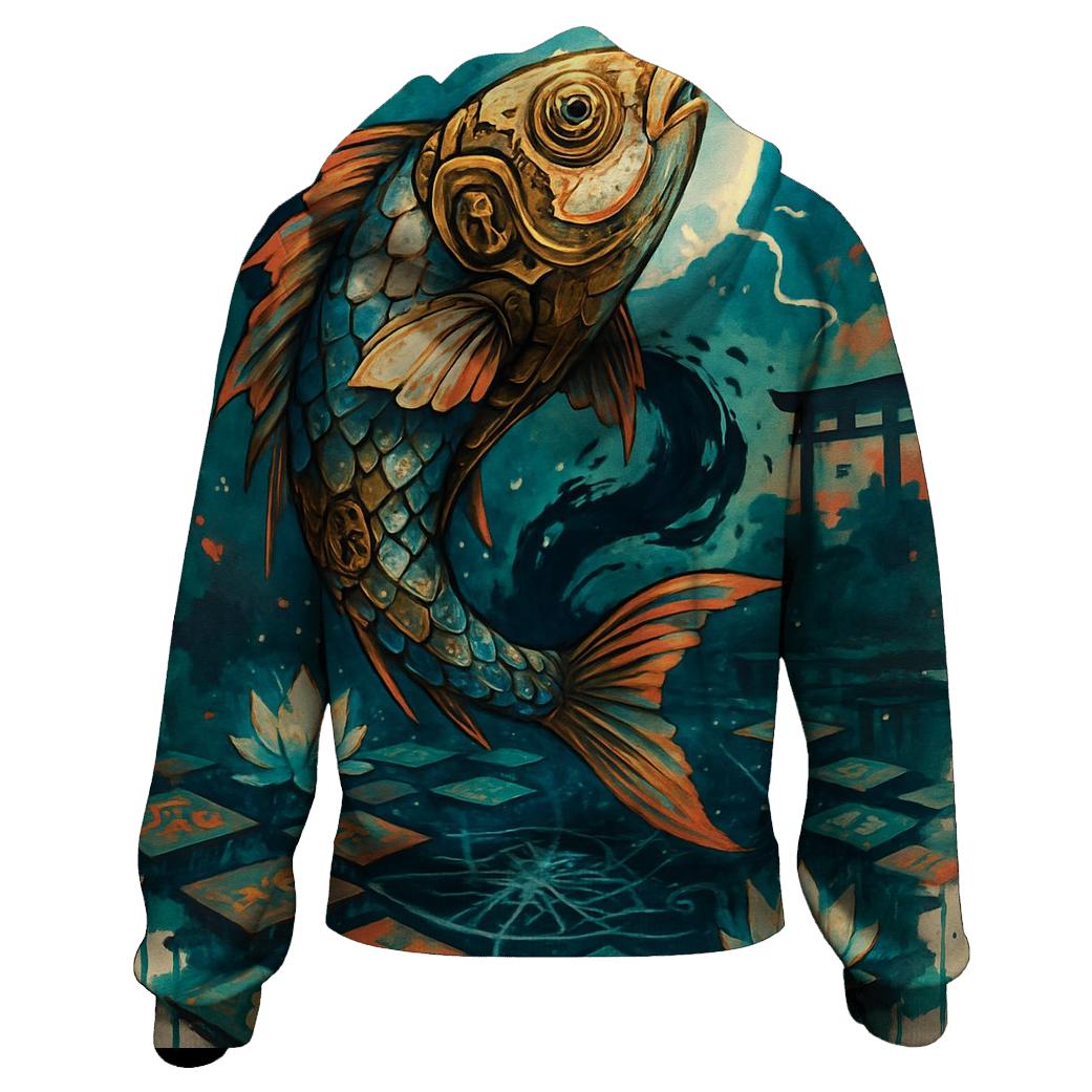 Clockwork Koi Storm Shrine zip-up hoodies