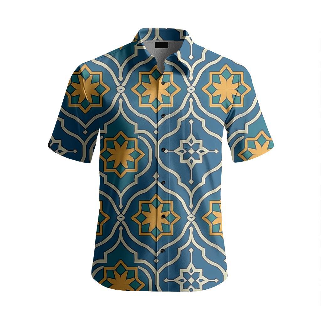 Seljuk Star Ogee Cartouche In Cobalt And Saffron stylish threadwork shirts