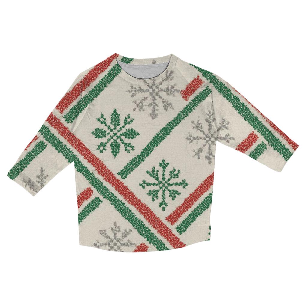 Candy Cane Snowflake Diagonal Knit On Warm Ivory Background custom 3/4 sleeve shirts