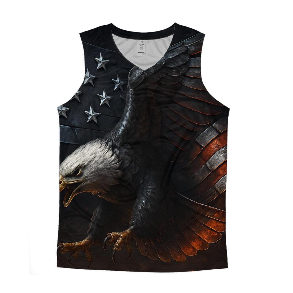 Steel Eagle Over Ember Stripes sports performance tank tops