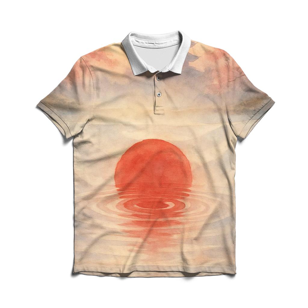 Rising Sun Silk Over Koi Lake stylish collar polo tees