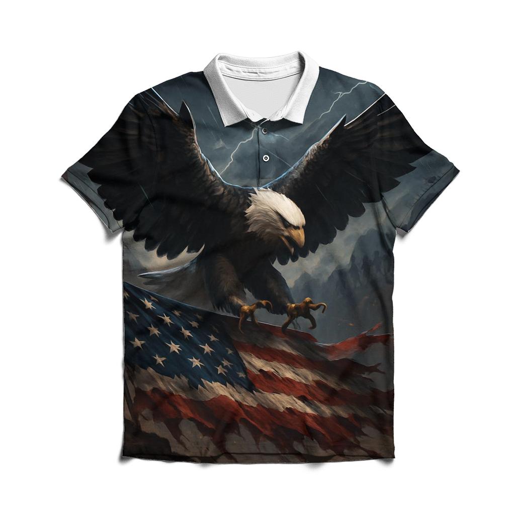 Stormborne Eagle Over Tattered Flag Canyon premium cotton polo shirts