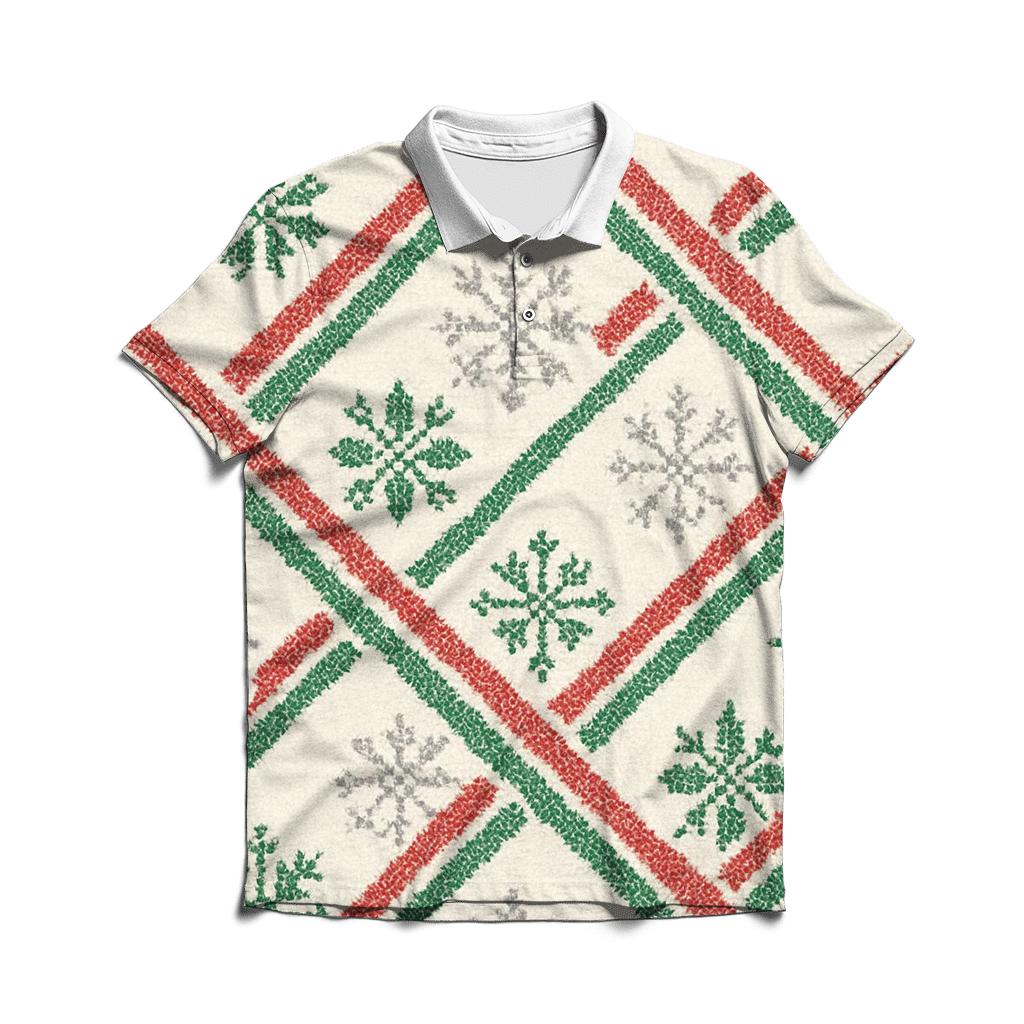 Candy Cane Snowflake Diagonal Knit On Warm Ivory Background classic pique polos