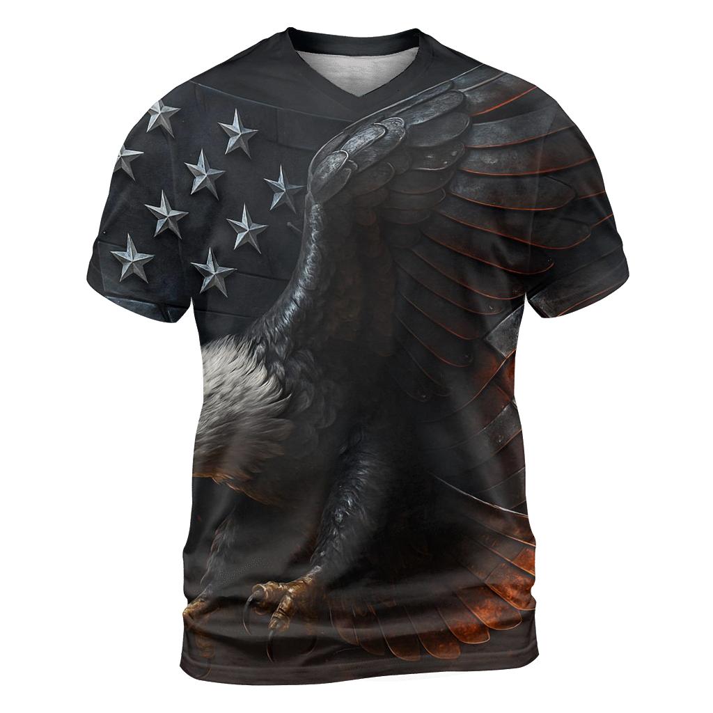 Steel Eagle Over Ember Stripes vibrant all-over design tees