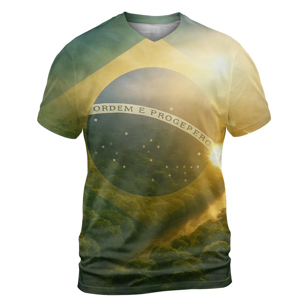 Emerald Aurora Flag Over Rainforest Canopy trendy printed shirt styles