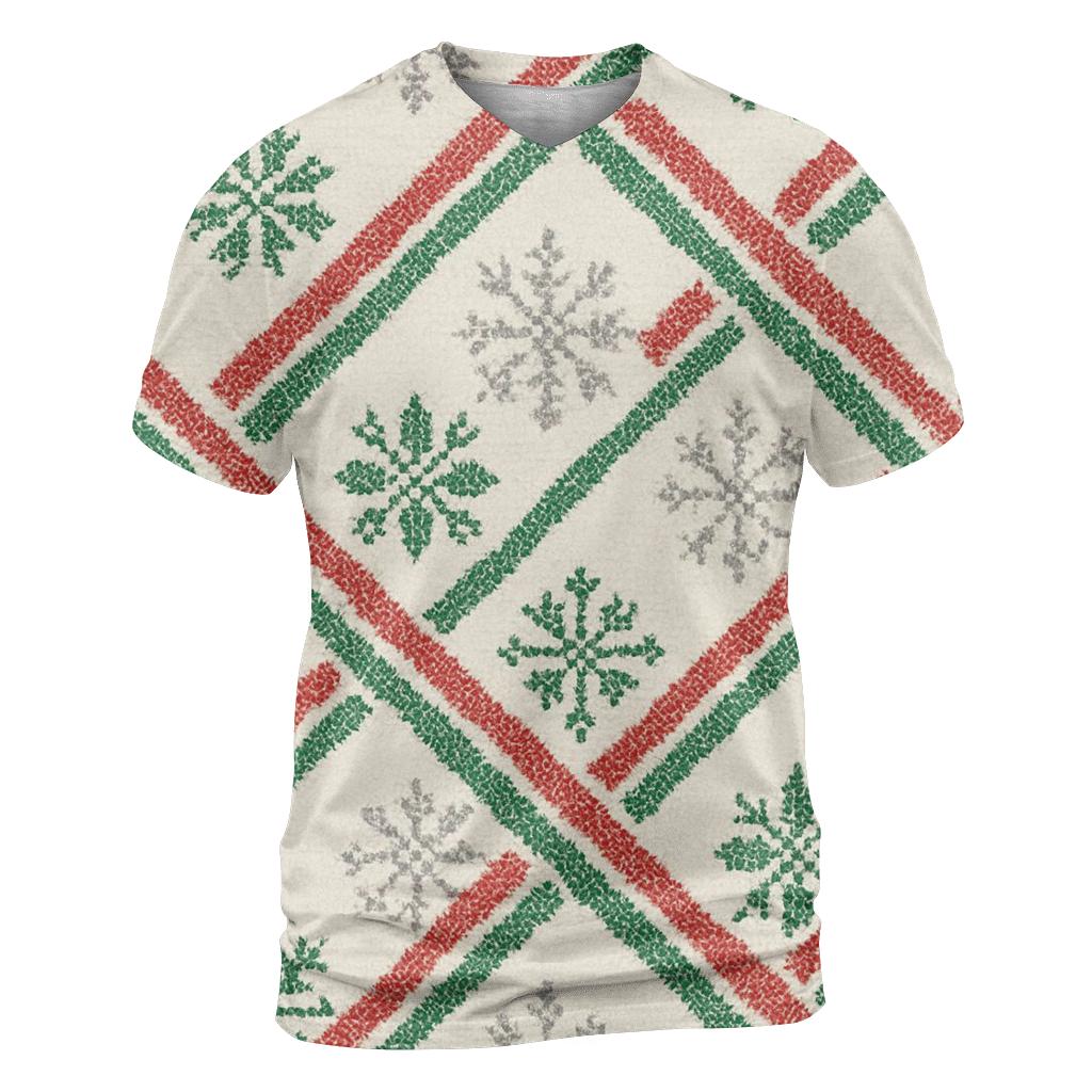 Candy Cane Snowflake Diagonal Knit On Warm Ivory Background designer pattern shirts