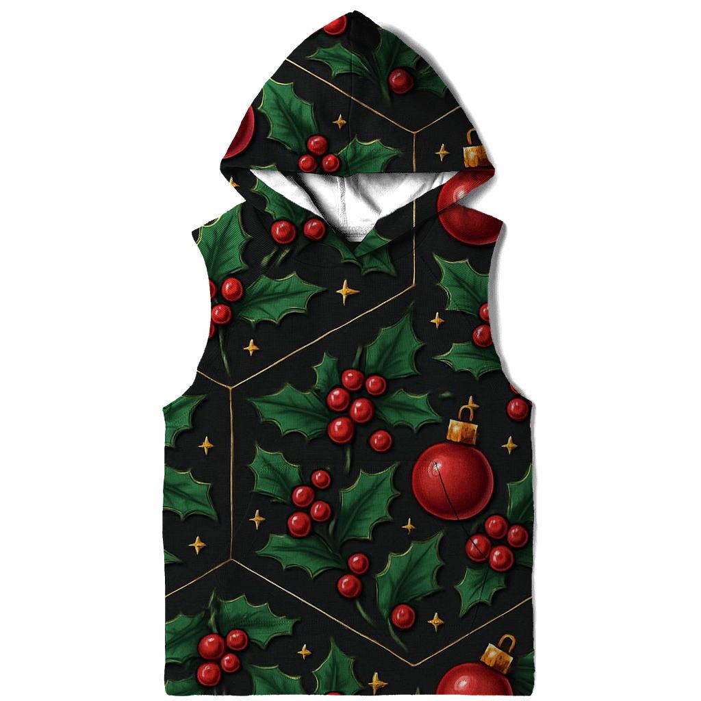Emerald Holly And Ornament Hex Tile On Charcoal Background hoodie trends