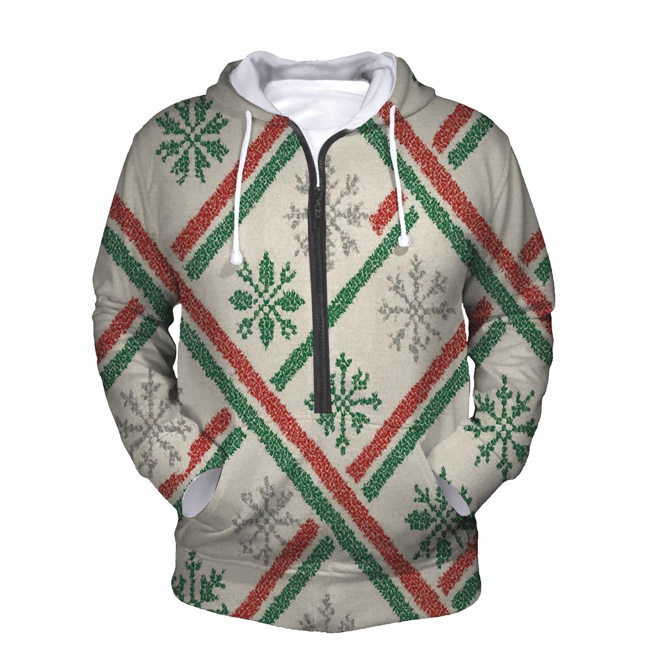 Candy Cane Snowflake Diagonal Knit On Warm Ivory Background graphic hoodies