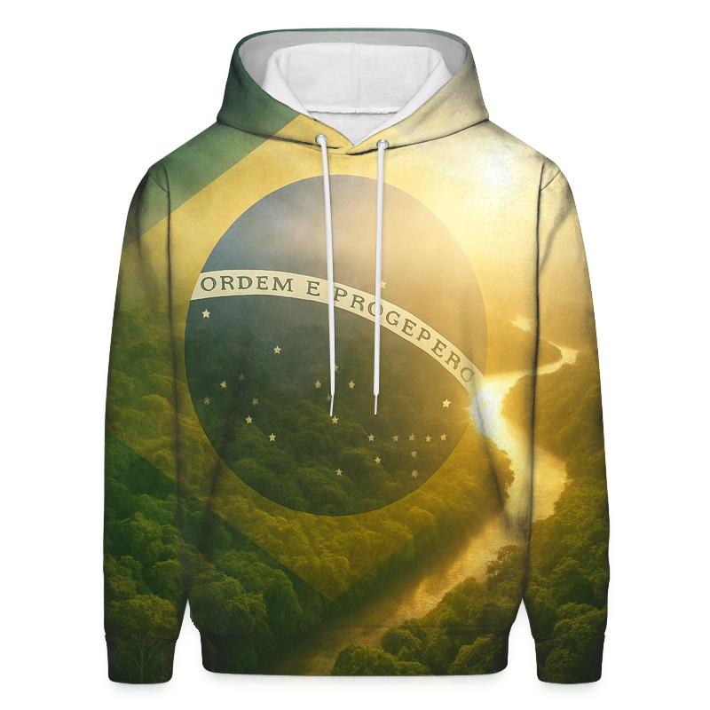 Emerald Aurora Flag Over Rainforest Canopy printed hoodies