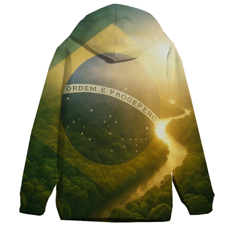 Emerald Aurora Flag Over Rainforest Canopy printed hoodies