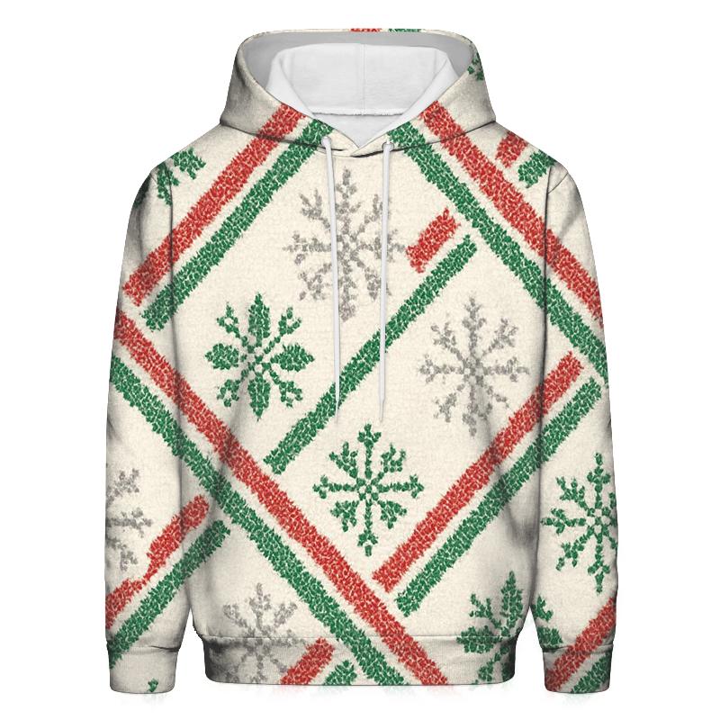Candy Cane Snowflake Diagonal Knit On Warm Ivory Background hoodie designs