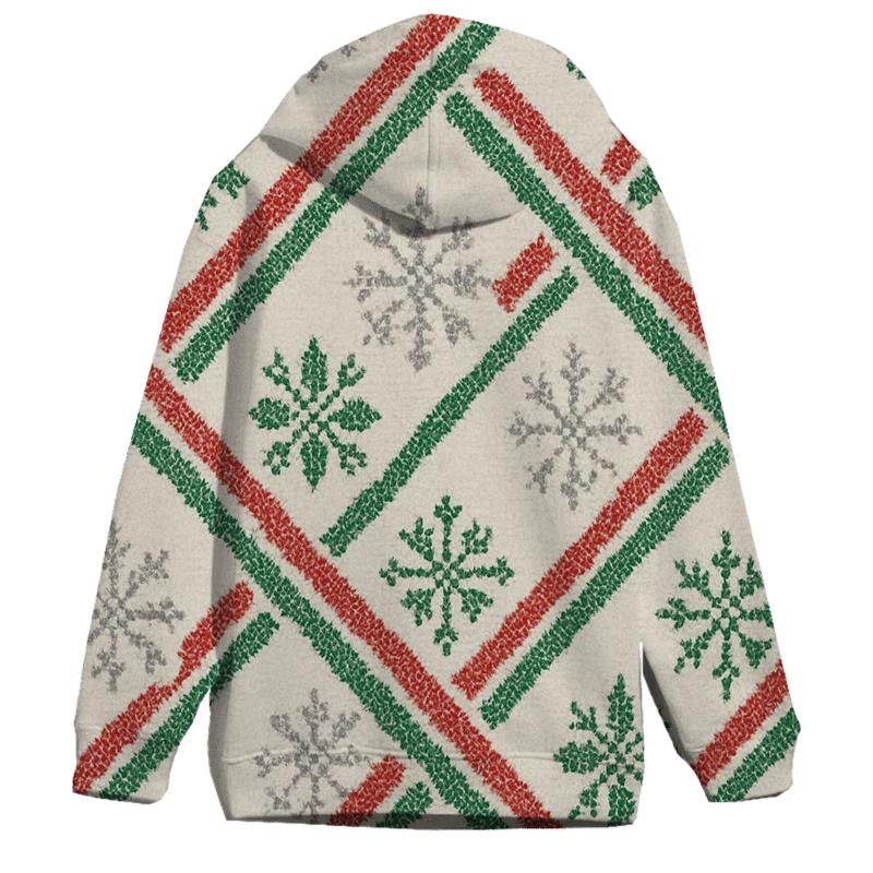 Candy Cane Snowflake Diagonal Knit On Warm Ivory Background hoodie designs