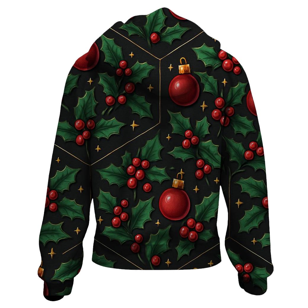 Emerald Holly And Ornament Hex Tile On Charcoal Background lightweight hoodies