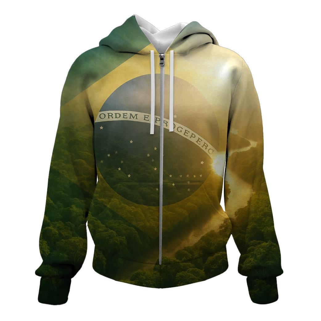 Emerald Aurora Flag Over Rainforest Canopy embroidered hoodies
