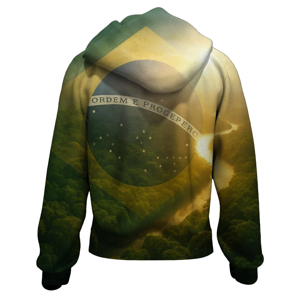 Emerald Aurora Flag Over Rainforest Canopy embroidered hoodies