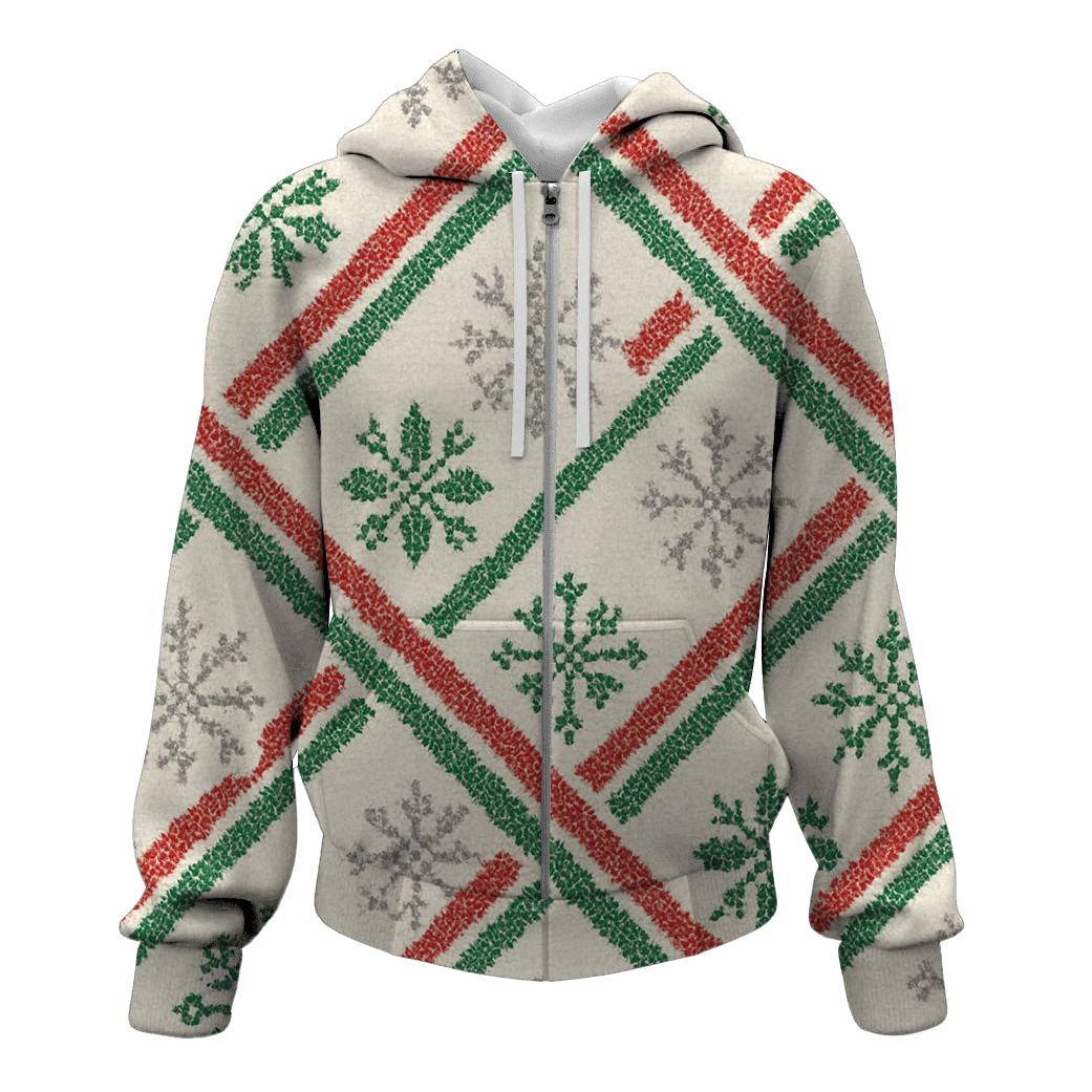 Candy Cane Snowflake Diagonal Knit On Warm Ivory Background heavyweight hoodies