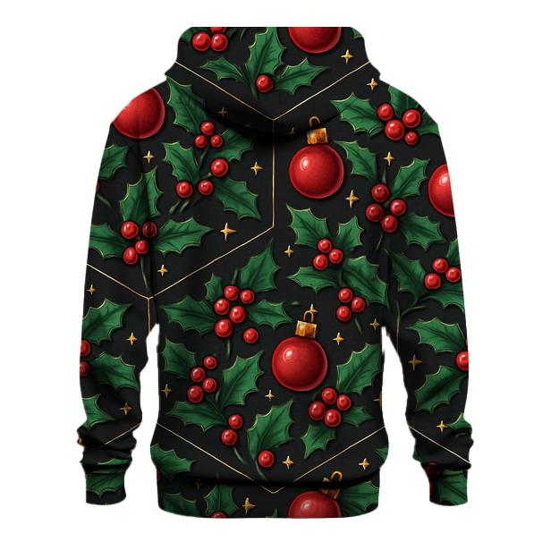 Emerald Holly And Ornament Hex Tile On Charcoal Background printed hoodies
