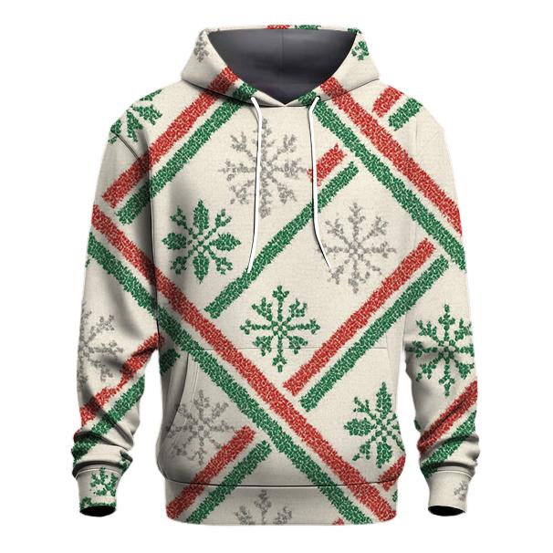 Candy Cane Snowflake Diagonal Knit On Warm Ivory Background graphic hoodies