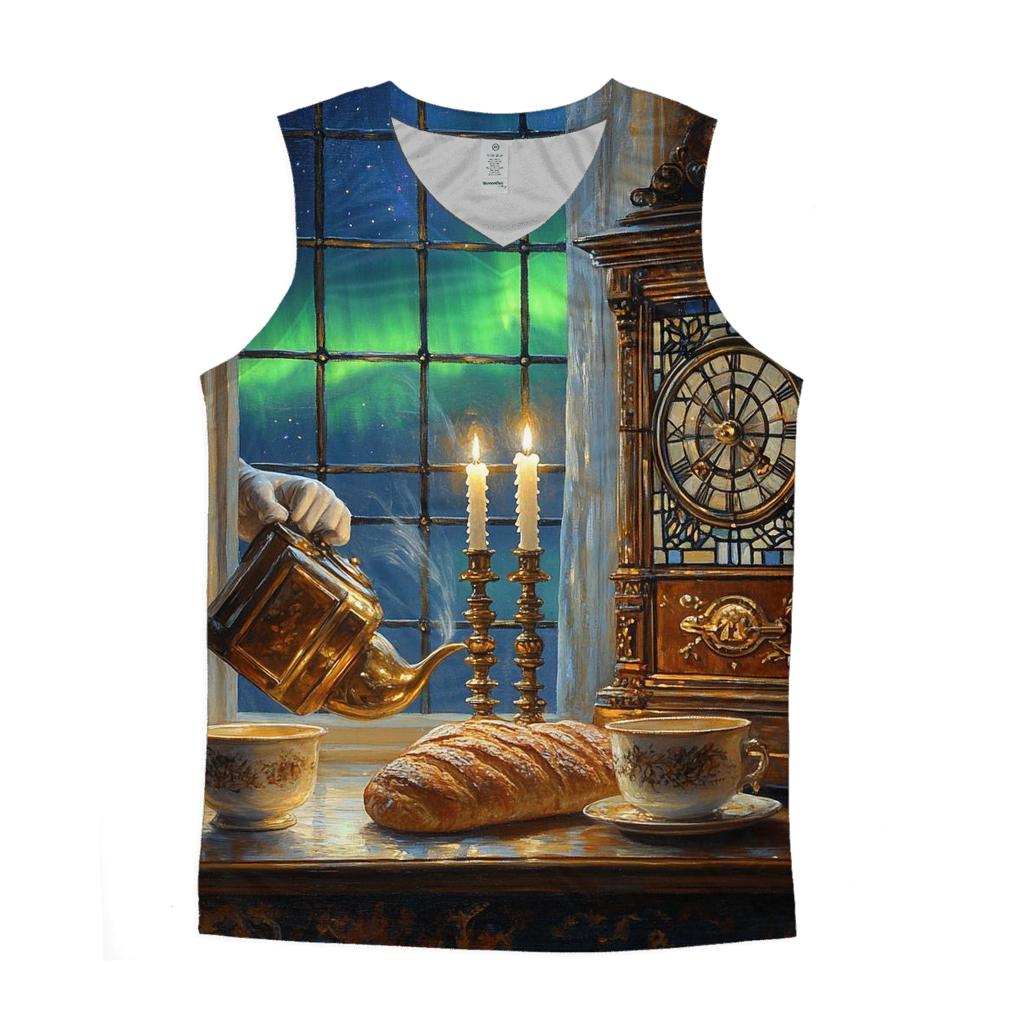Johannes Vermeer Inspired Candlelit Cafe Under Aurora Skies personalized athletic tanks