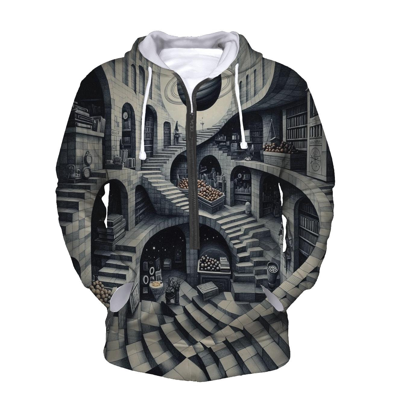 Mc Escher Inspired Planetary Staircase Market hoodies fashion